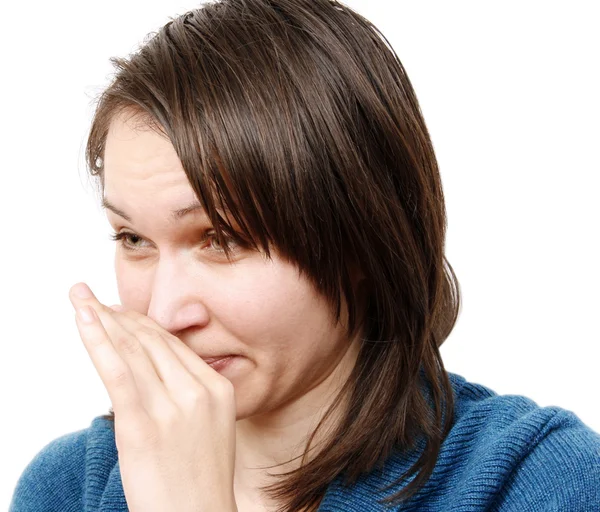 Woman covering her nose — Stock Photo, Image