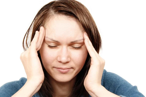 Mujer con dolor de cabeza Imagen de archivo