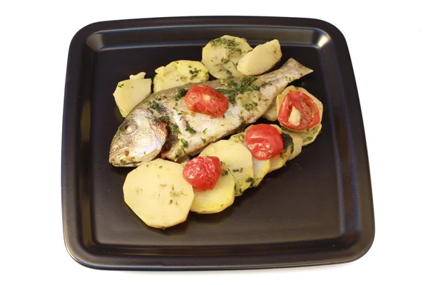 Ryby s bramborem a rajčaty — Stock fotografie