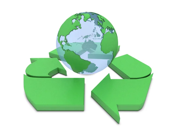 Recycle jel és a föld — Stock Fotó