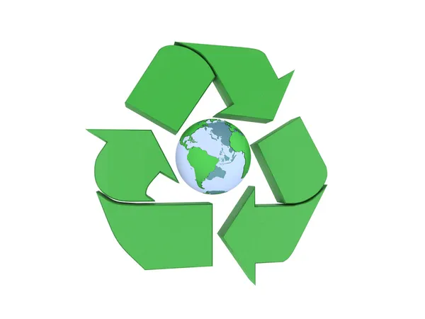 回收标志和地球 — 图库照片