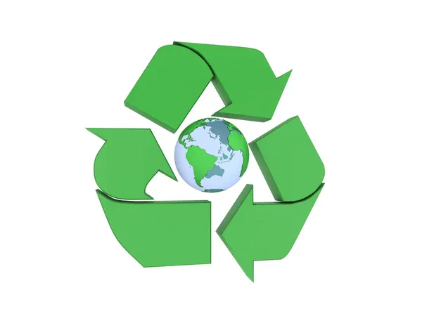 Recycle logo with earth globe inside isolated on a white background ...