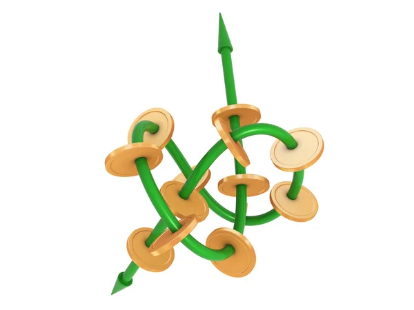 Knot with arrows and coins — Stock Photo, Image