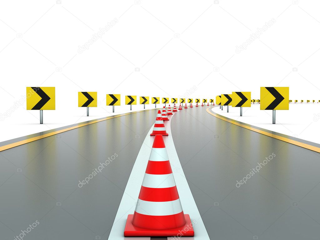 Road with signs and traffic cones