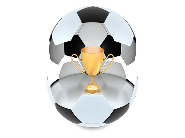 Bola de futebol e troféu — Fotografia de Stock