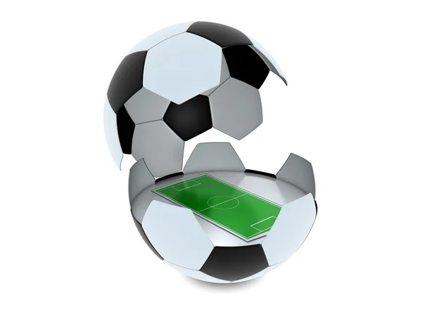 Bola de futebol e terreno — Fotografia de Stock