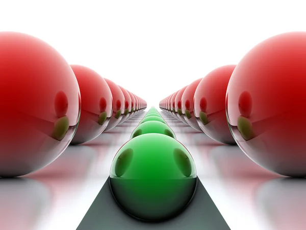 Bolas vermelhas e verdes em fileiras — Fotografia de Stock