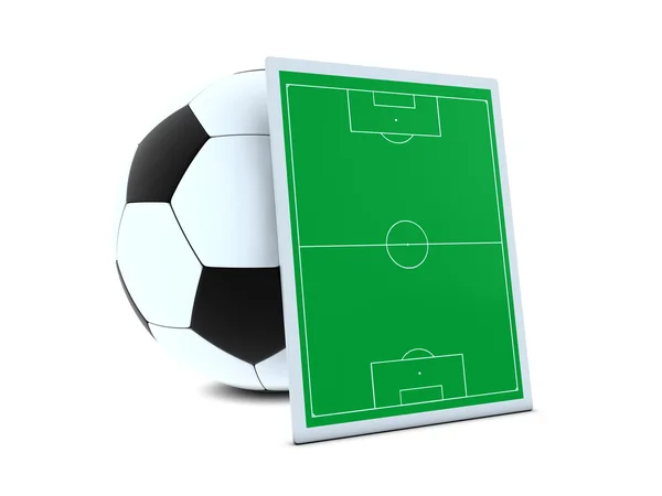 Футбольні м'ячі та зелене поле Стокова Картинка