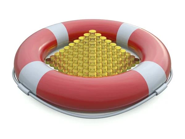 SOS úszógumi és arany érmék pyrami — Stock Fotó