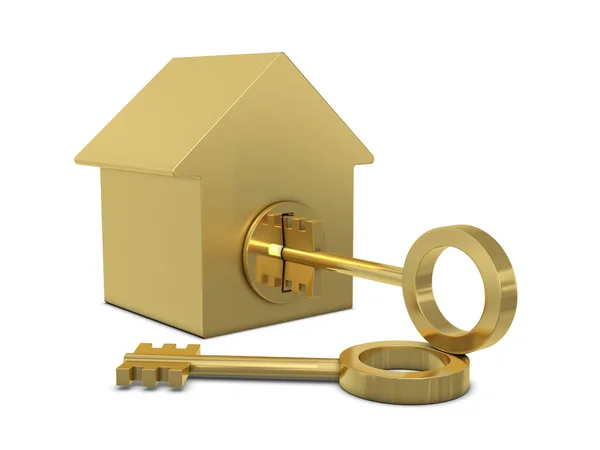 Модель дома и ключи — стоковое фото