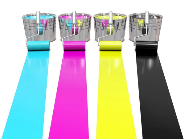 Paint rollers and buckets — Stock Photo, Image