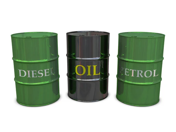 Diesel, Oil and Petrol barrels — Stock Photo, Image