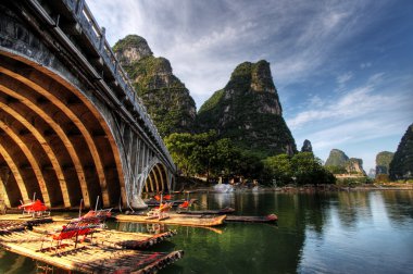 Bamboo raft on the Li river clipart