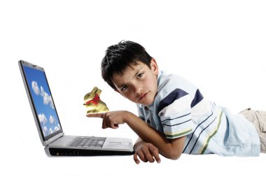 Boy with an easter bunny clipart