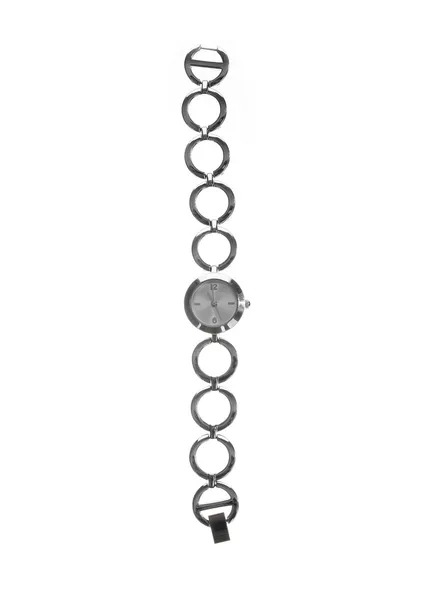 Dámské hodinky z nerezové oceli na bílém pozadí — Stock fotografie