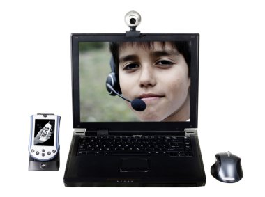 Laptop video conference clipart