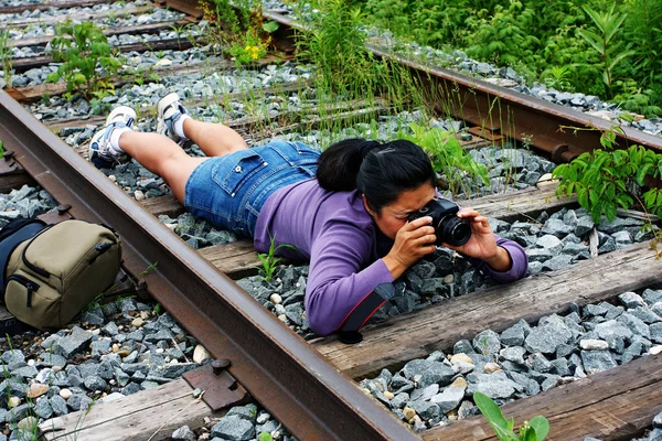 Meisje fotograaf — Stockfoto