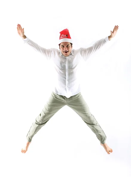 Man in Kerstman hoed — Stockfoto