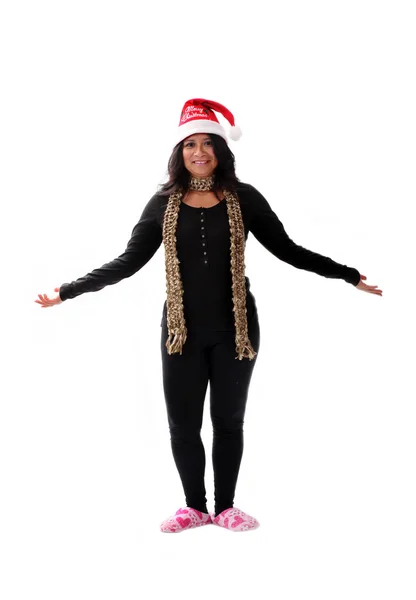 Carino latina ragazza in un cappello di Babbo Natale — Foto Stock