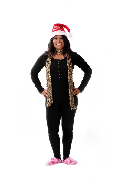 Süße latina Mädchen in einem Weihnachtsmann Hut — Stockfoto