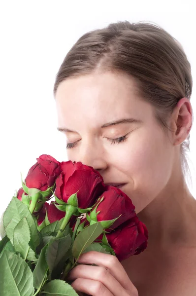 stock image Woman with red roses