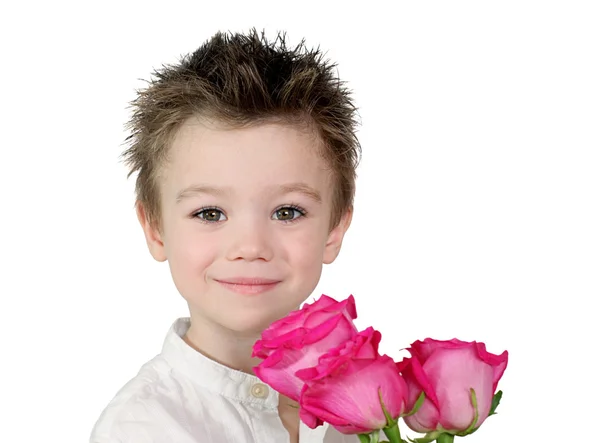 Jongen en rozen — Stockfoto