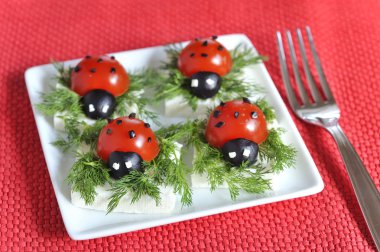 Ladybug tomato and olive with cheese clipart