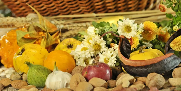 Φθινοπωρινή σύνθεση με φρούτα και λαχανικά — Φωτογραφία Αρχείου
