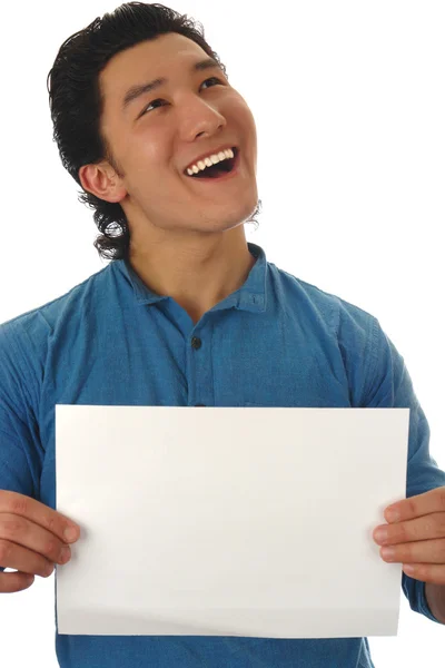 Man with empty screen paper — Stock Photo, Image
