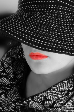 Woman in hat black and white portrait clipart