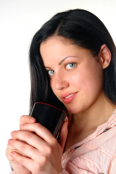 Young woman with cup closeup portrait — Stock Photo, Image