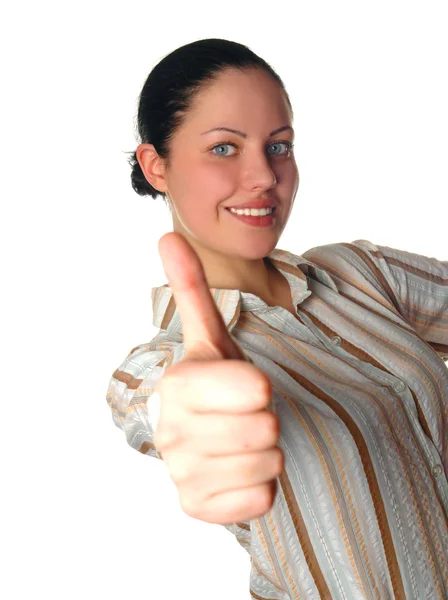 Portrait young woman with thumbs up. — Stock Photo, Image