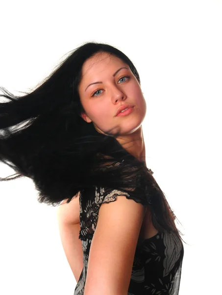 Kadın siyah saçlı portre ile — Stok fotoğraf