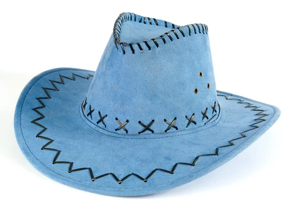 Sombrero vaquero azul sobre un blanco — Foto de Stock