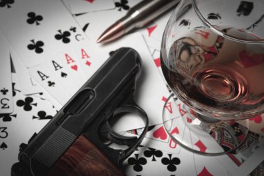 Gun cards cognac illustration clipart