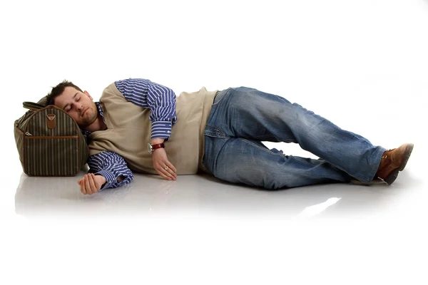 Ragazzo dormire sul pavimento — Foto Stock