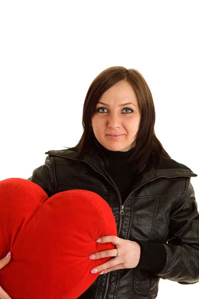 Rockergirl kırmızı kalp yastık ile — Stok fotoğraf