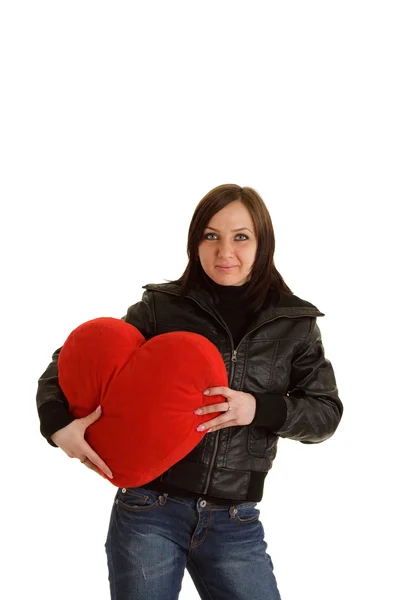 Rockergirl s červeným srdcem polštář — Stock fotografie