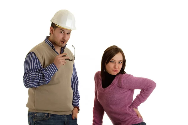 Constructor con chica — Foto de Stock