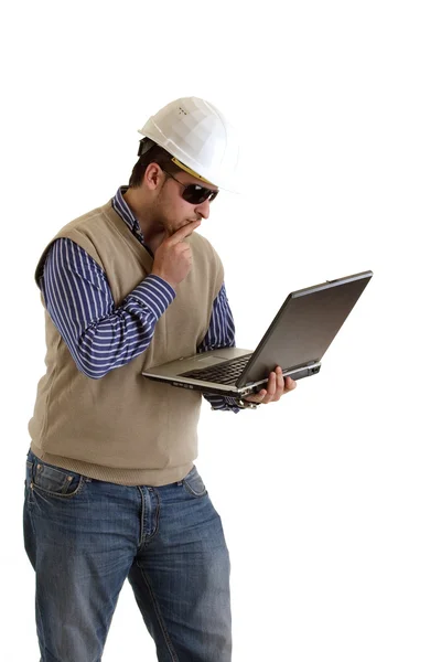 Constructor met laptop — Stockfoto
