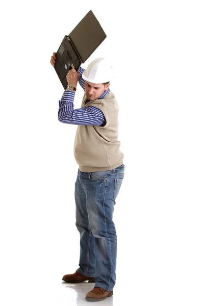 Constructor con portátil — Foto de Stock