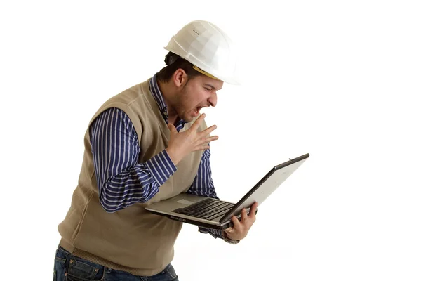 Constructor with Laptop — Stock Photo, Image