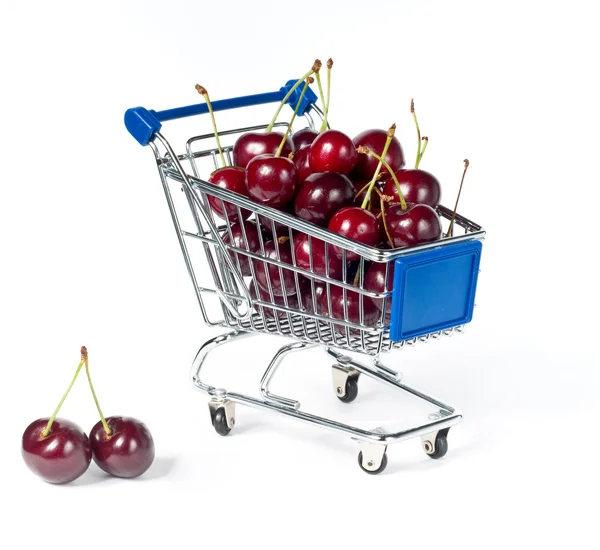 Metal shopping trolley filled with cherry — Stock Photo, Image