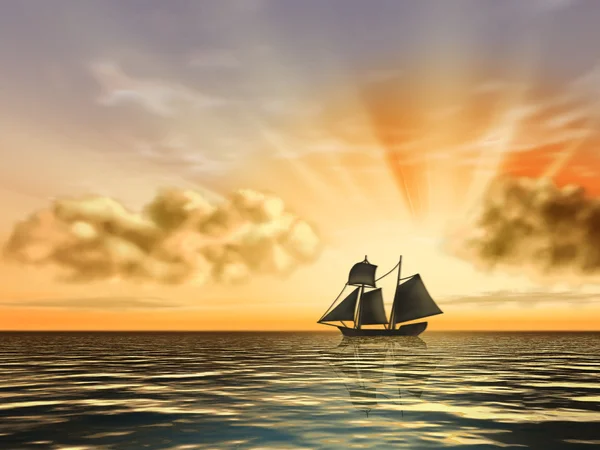 Statek na zachodzie słońca — Zdjęcie stockowe