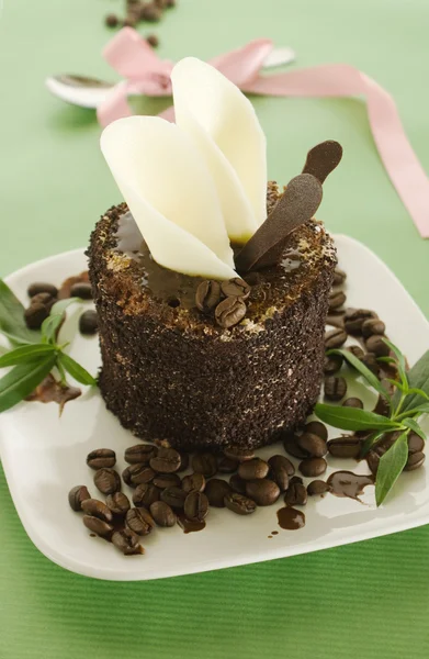 Bolo de chocolate com grão de café — Fotografia de Stock