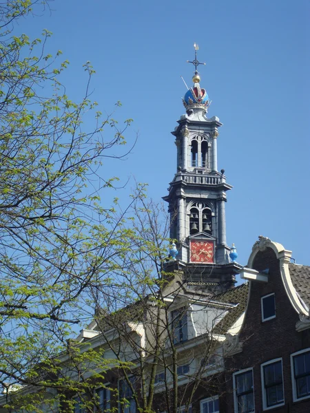 Torre da famosa igreja ocidental (Westerkerk), Amsterdã Fotos De Bancos De Imagens