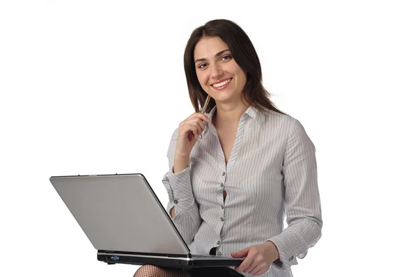 Beautiful business woman with laptop — Stock Photo, Image