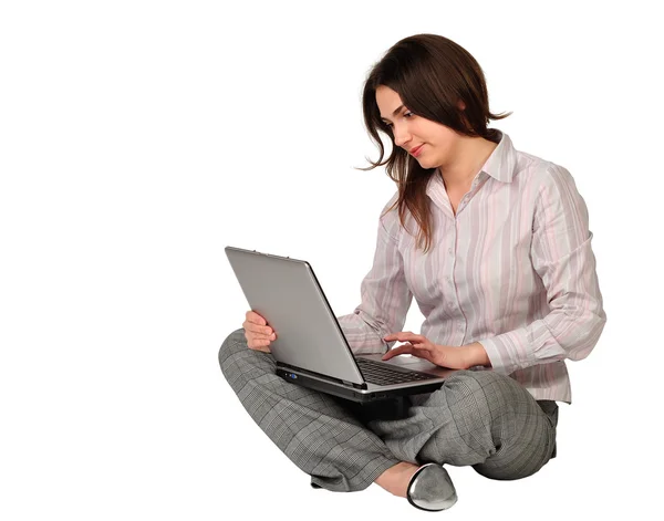 The beautiful girl with the laptop — Stock Photo, Image