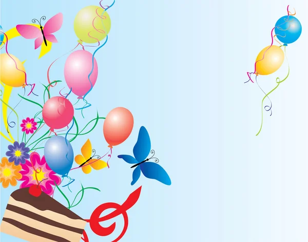 Воздушные шары, торт, цветы и бабочки — стоковое фото