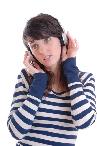 Pretty brunette with headphones — Stock Photo, Image